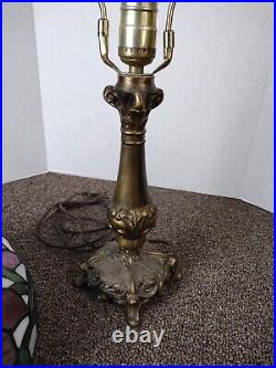 VTG Art Nouveau Style STAINED GLASS LEADED Table Lamp 12 Floral Shade W Stand