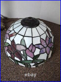 VTG Art Nouveau Style STAINED GLASS LEADED Table Lamp 12 Floral Shade W Stand