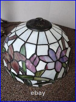 VTG Art Nouveau Style STAINED GLASS LEADED Table Lamp 12 Floral Shade W Stand