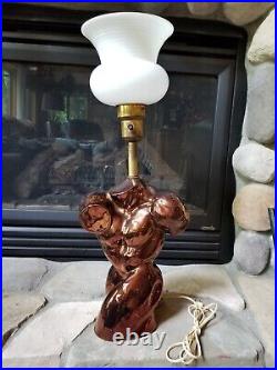 VTG Copper Glazed Ceramic Nude Male Torso Table Lamp Art Deco Pride Month Figure