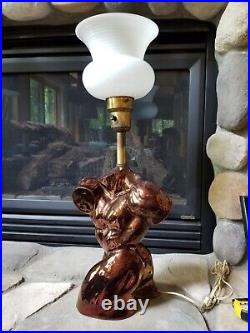 VTG Copper Glazed Ceramic Nude Male Torso Table Lamp Art Deco Pride Month Figure