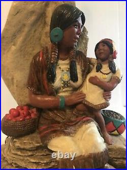 VTG FLORENTINE ART STUDIO Chalkware Lamp Native American Mother & Child 1984
