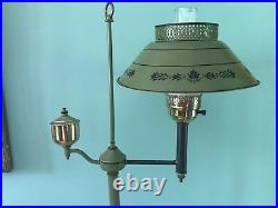 VTG GREEN TOLEWARE ARM FLOOR LAMP LIGHT STENCILED Art & Crafts PA Dutch Amish EC