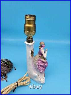 VTG German Carl Schneiders Porcelain Art Deco Lady Grape Flapper Boudoir Lamp