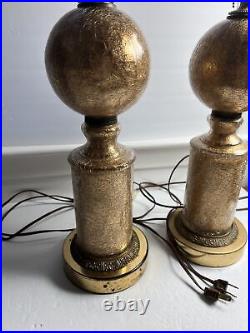 VTG HTF Pair Art Deco Eglomise CRACKLE GLASS GOLD TABLE LAMPS Numbered