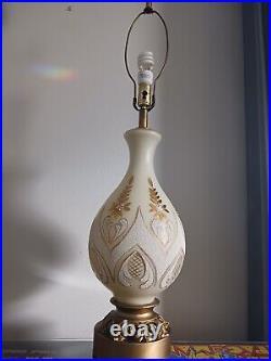 VTG Hollywood Regency Gold Sparkle Imperial Flowers art Genie frosted Glass Lamp