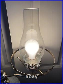 VTG LE Smith Art Glass Moon and Stars Milk Glass 24 Electric Student Lamp