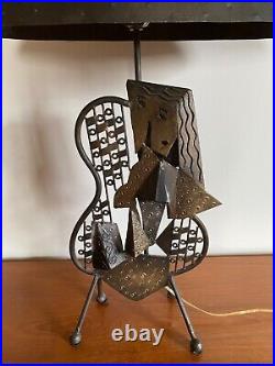 VTG Leeazanne Brutalist Cubist Postmodern Sculptural Hammered Metal Table Lamp