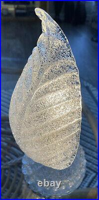 VTG MCM Murano Art Frosted Ribbed White Glass Leaf Form Lamp Night Light GREAT