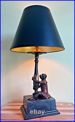 VTG Maitland Smith Table Lamp Mid Century Modern Marble Bronze Monkey Palm Tree