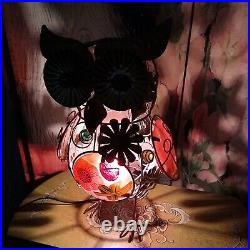 VTG Metal ART DECO Glass SUN SCULPTURE SUNFLOWER OWL NIGHT LIGHT TABLE LAMP