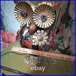 VTG Metal ART DECO Glass SUN SCULPTURE SUNFLOWER OWL NIGHT LIGHT TABLE LAMP