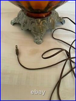 VTG Mid Century Amber Optic Art Glass Table Lamp with Night Lite