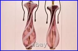 VTG Mid-Century Modern Italian Swirl Murano Art Glass Lamps a Pair W Marble Base