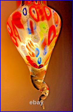 VTG Millefiori Murano Style Art Glass Hanging Pendant Lamp Single Light Fixture