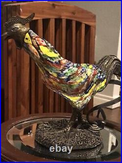 VTG Murano Art Glass Millefiori Murines colored Bird Rooster Table Lamp 10 long