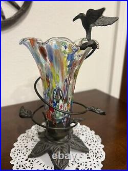 VTG Murano Millefiori Murines Hummingbird Lamp Hand Blown Art Glass Design