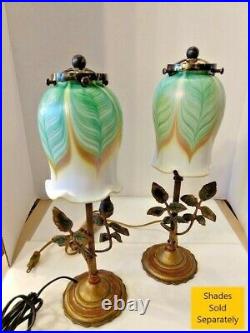 VTG Pair (2) Art Nouveau Arts & Craft Leaves & Branches Table Lamps 1900-1940