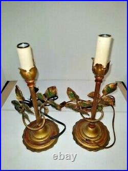 VTG Pair (2) Art Nouveau Arts & Craft Leaves & Branches Table Lamps 1900-1940