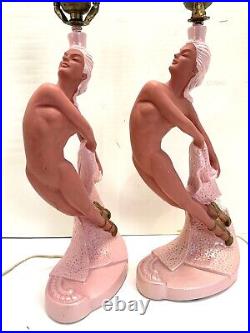 VTG Pr 50s CONTINENTAL ARTS CHALKWARE Nude Flamenco DANCER MID CENTURY LAMP MCM