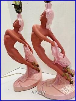 VTG Pr 50s CONTINENTAL ARTS CHALKWARE Nude Flamenco DANCER MID CENTURY LAMP MCM