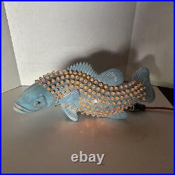 VTG RETRO CERAMIC ART KOI-CARP FISH 19 Blue IRIDESCENT CRACKED MARBLE TV LAMP
