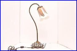 VTG STUDIOS ART GLASS IRIDESCENT PULLED FEATHER TULIP Gooseneck LAMP ART NOUVEAU