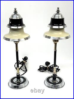 VTG Streamline Futurist Art Deco Machine Age Chrome Table Lamp Light Pair Kent