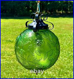 VTG Swag Lamp Light Green Glass Floral Globe Retro 1960s 70s MCM Art Deco Chain