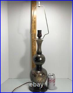 VTG TALL Chokin Etched Art Patina? Metal Japanese brass signed table lamp light