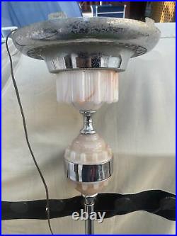 VTG Torchiere Art Deco Cast Iron Chromed and glass Bottom Light Floor Lamp