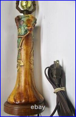 VTG WELLER ART POTTERY FLEMISH WOODCRAFT APPLE TREE TRUNK LIMB VASE LAMP NoShade