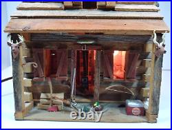 VTG Wood Log Cabin Handmade Primitive Folk Art Lighted Inside Shade Lamp TESTED