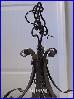 VTG Wrought Iron ART CRAFT Spanish CHANDELIER Ceiling LiGHT Fixture Lamp Gothic
