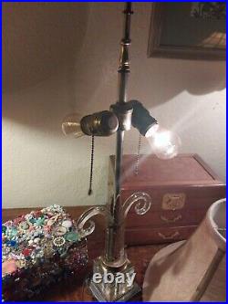 V ery Vintage OOAK Art Deco Table Lamp Brass & Heavy Glass MSLC 3737