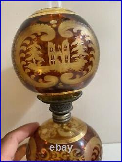 Vintage 1800's Art Deco Etched Victorian Art Deco Oil Lamp