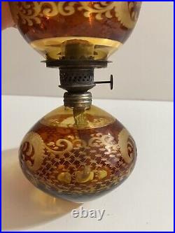 Vintage 1800's Art Deco Etched Victorian Art Deco Oil Lamp