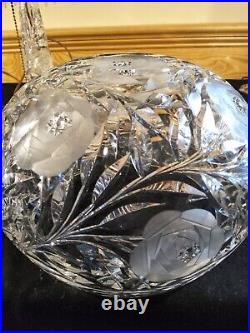 Vintage 1920's Art Deco Cut Glass Mushroom Dome Shade Table Lamp with Prisms