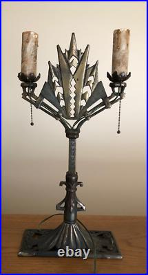Vintage 1920s Art Deco table lamp two-light 2-light metal original S338 works