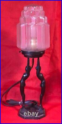 Vintage 1927 Art Deco Frankart Lamp L211 With Frosted Skyscraper Shade Marked
