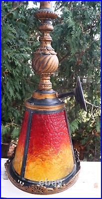 Vintage 1940s Architectural Wall Sconce Fixture Crackle Glass Lamp AMBERINA