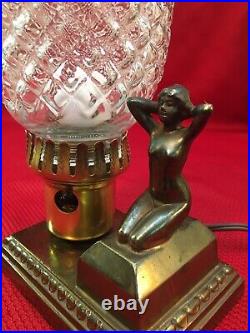 Vintage 1950/60's Art Deco, Nude Female Table Lamp & Embossed Clear Glass Shade