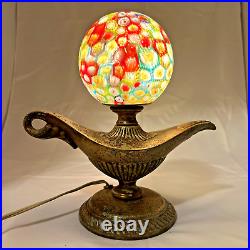 Vintage 1952 Art Deco Lamp Aladdin Lamp Millefiori Global Glass Shade Scarce
