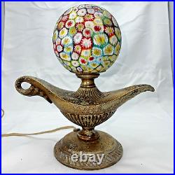 Vintage 1952 Art Deco Lamp Aladdin Lamp Millefiori Global Glass Shade Scarce