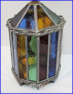 Vintage 1960 Denmark Arts and Crafts Hanging Stained Glass Lamp Light Pendant