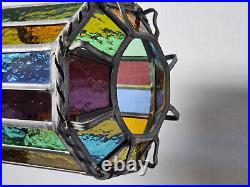 Vintage 1960 Denmark Arts and Crafts Hanging Stained Glass Lamp Light Pendant