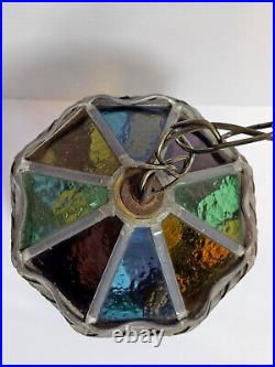 Vintage 1960 Denmark Arts and Crafts Hanging Stained Glass Lamp Light Pendant