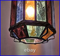 Vintage 1960 Denmark Arts and Crafts Hanging Stained Glass Lamp Light Pendant