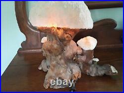 Vintage 1960s SEA ART Mushroom Lamp Cypress Knee Wood Genuine Coral Mid Century