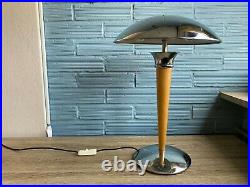 Vintage 1980's Art Deco Style Lamp Table Atomic Design Mushroom Metal Chrome